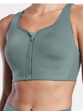 Athleta Green Advanced Zip Front High Impact Sports Bra